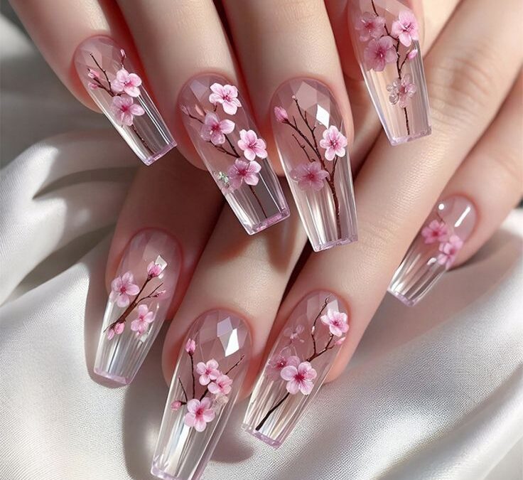 10 Pretty Short Acrylic Nails with Flower Designs